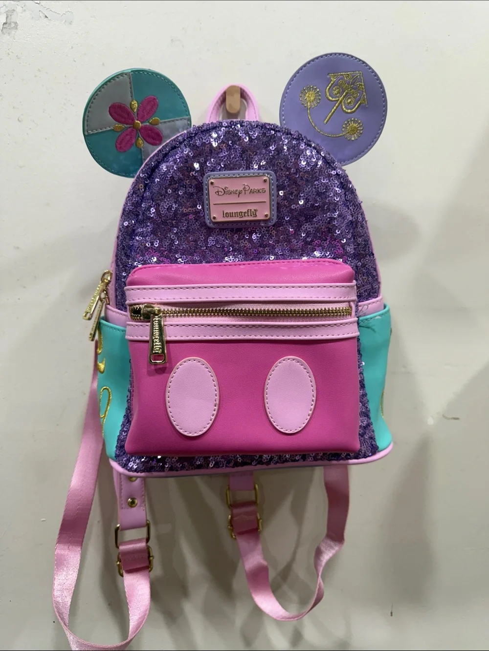 Loungefly Pink, Purple & Teal Sequin Minnie Ear Mini Backpack